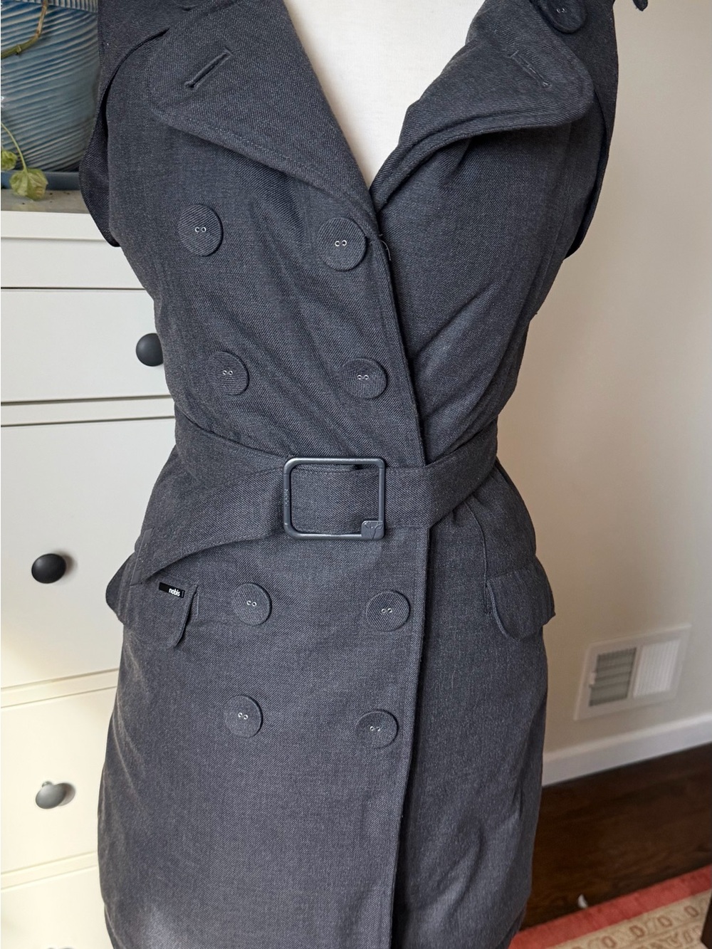 Nobis Tula Down Puffer Peacoat Charcoal Gray Double Breasted Belted xs